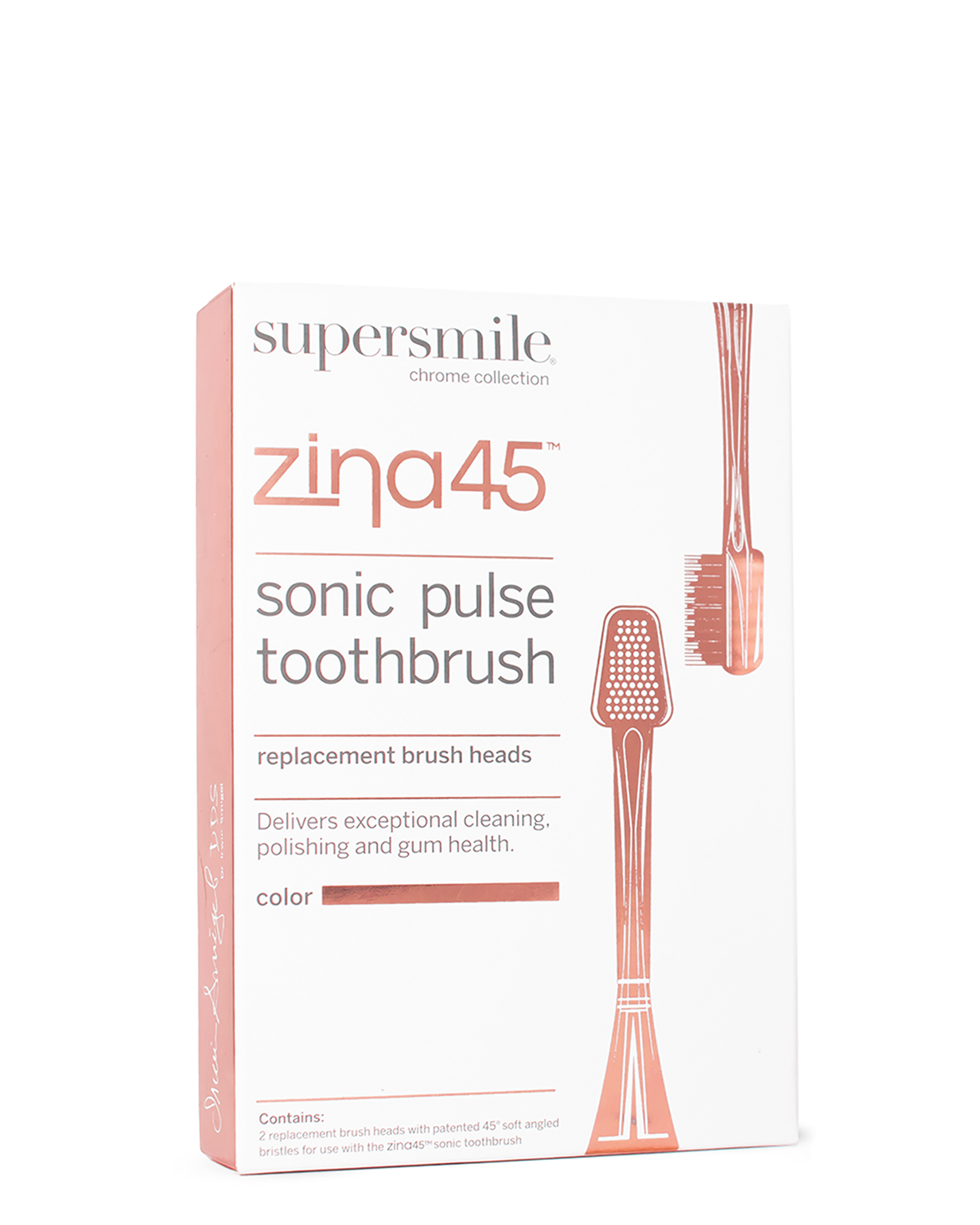 Rose Gold Zina 45 Sonic Toothbrush Replacement Brush Heads Box