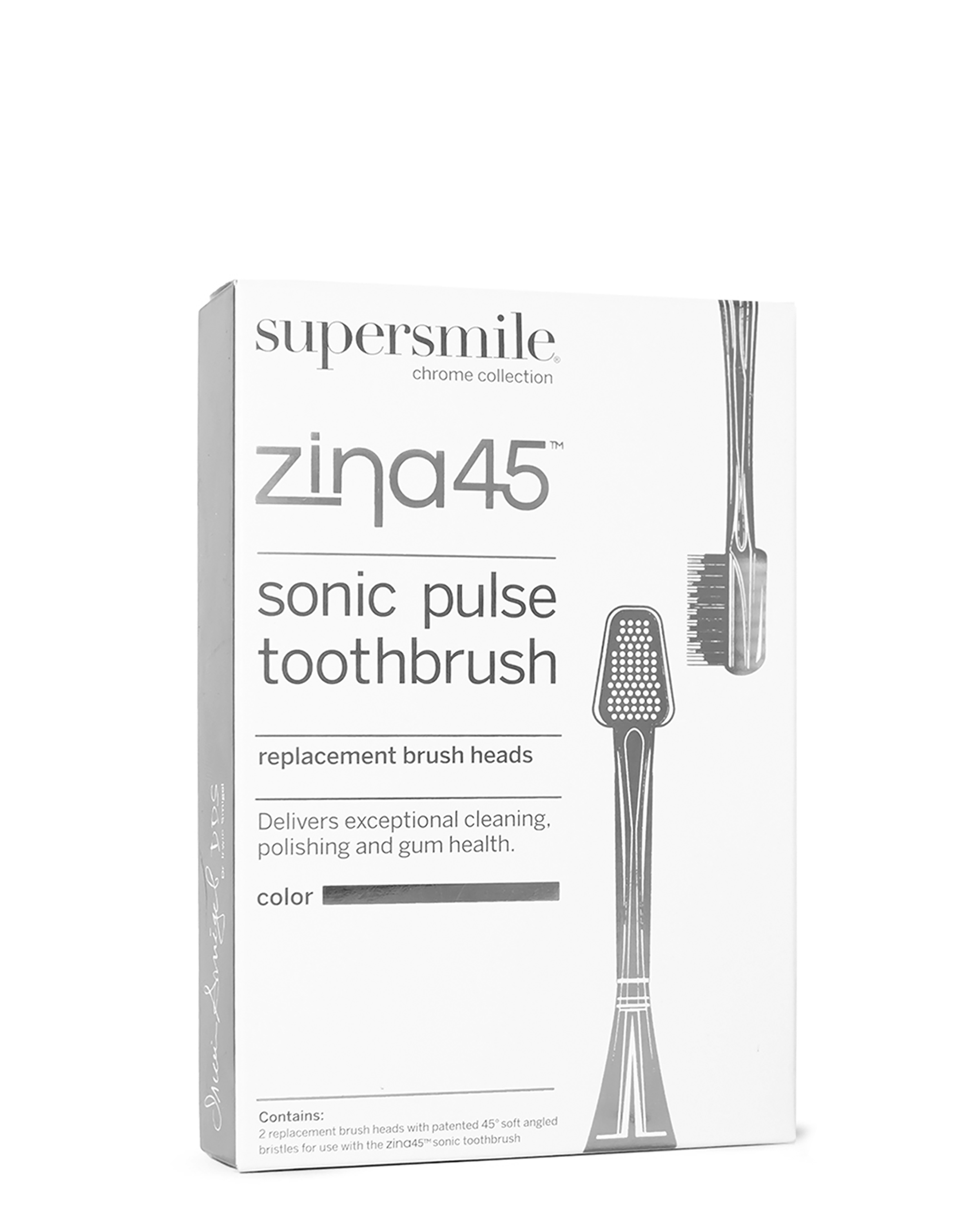 Silver Zina 45 Sonic Toothbrush Replacement Brush Heads Box