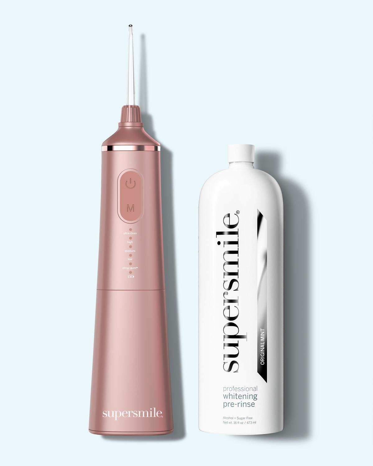 water flosser + whitening pre-rinse – supersmile