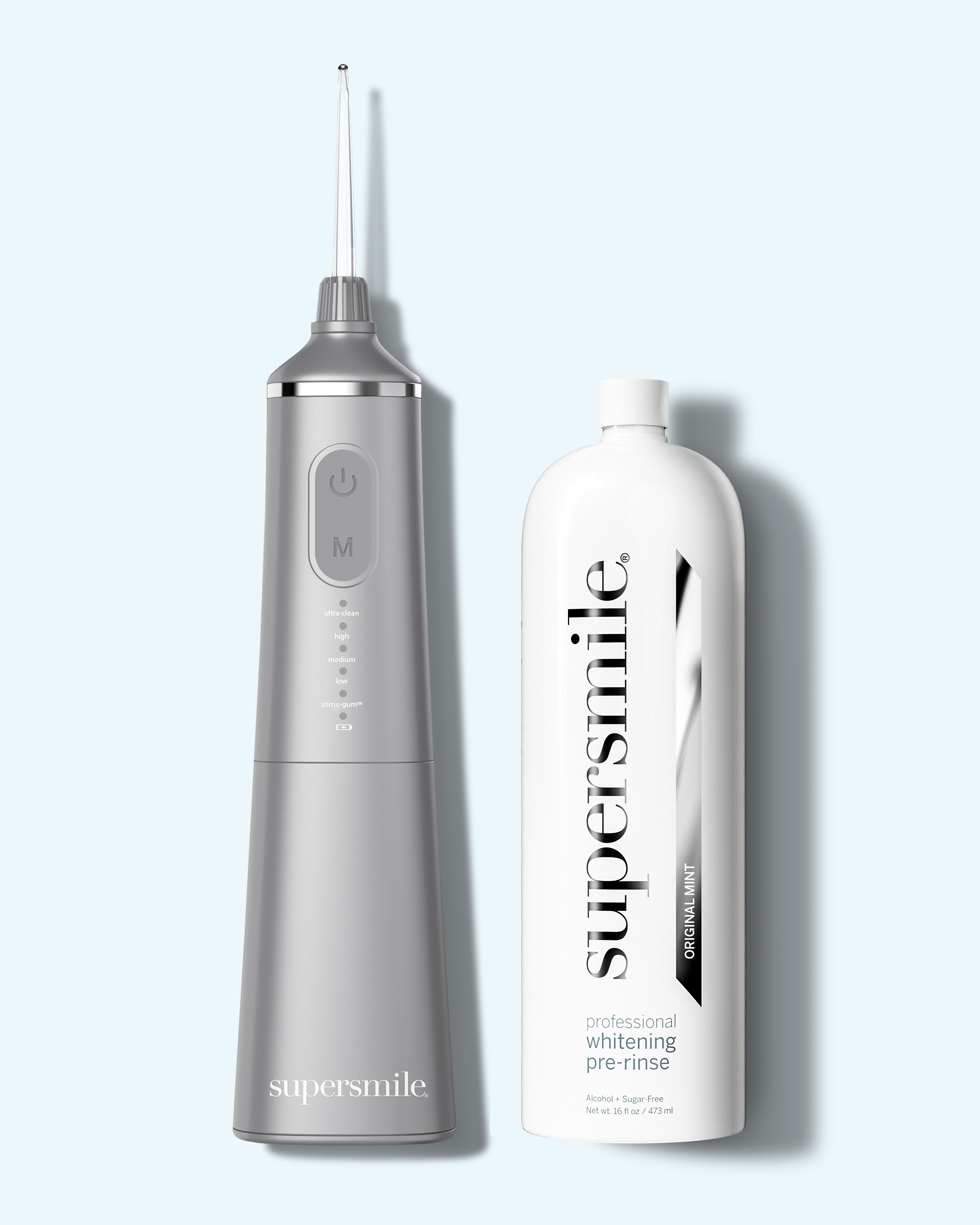water flosser + whitening pre-rinse