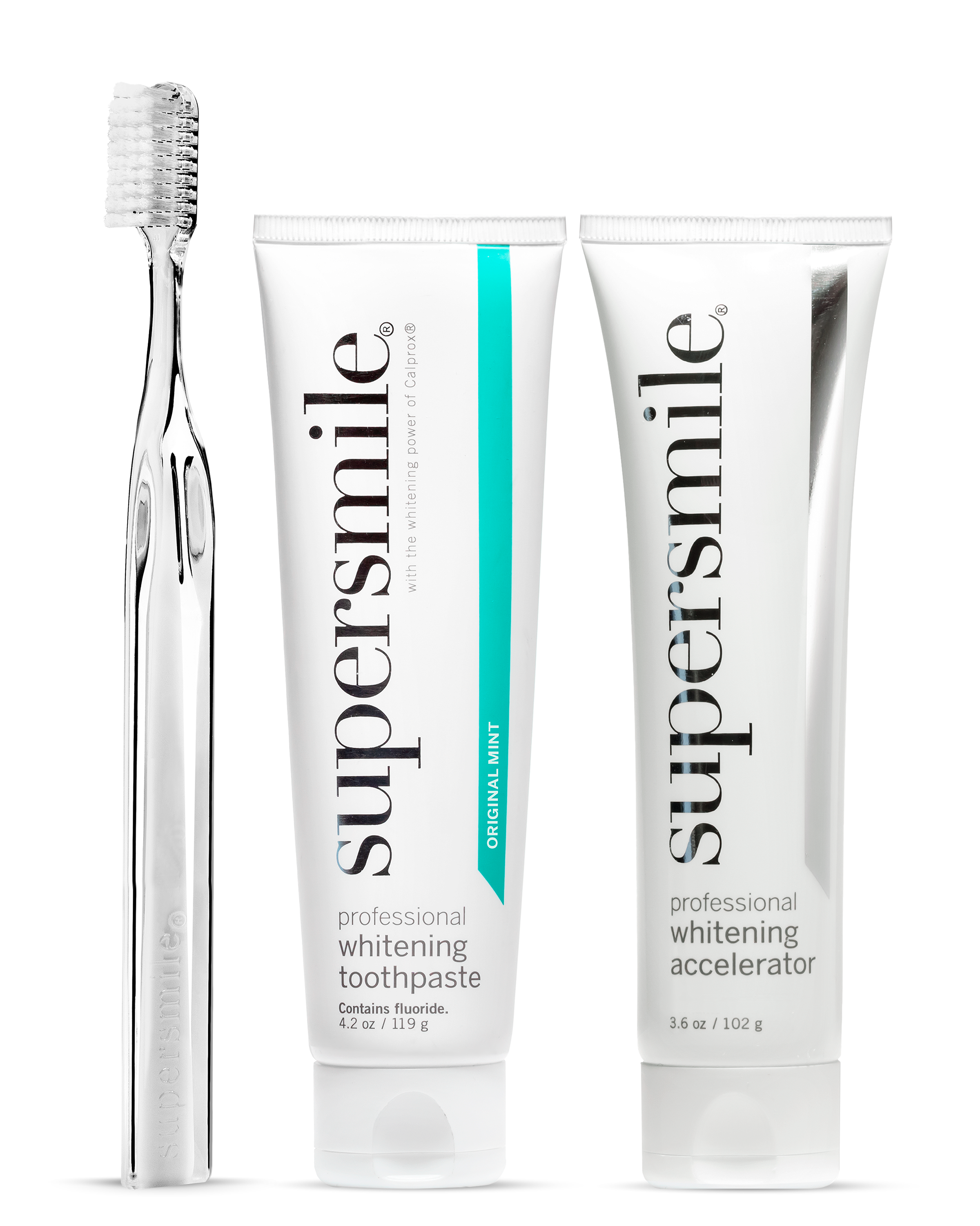 Ultimate Teeth Whitening Set- Original Toothpaste, Accelerator, and White 45 Degree Crystal Toothbrush
